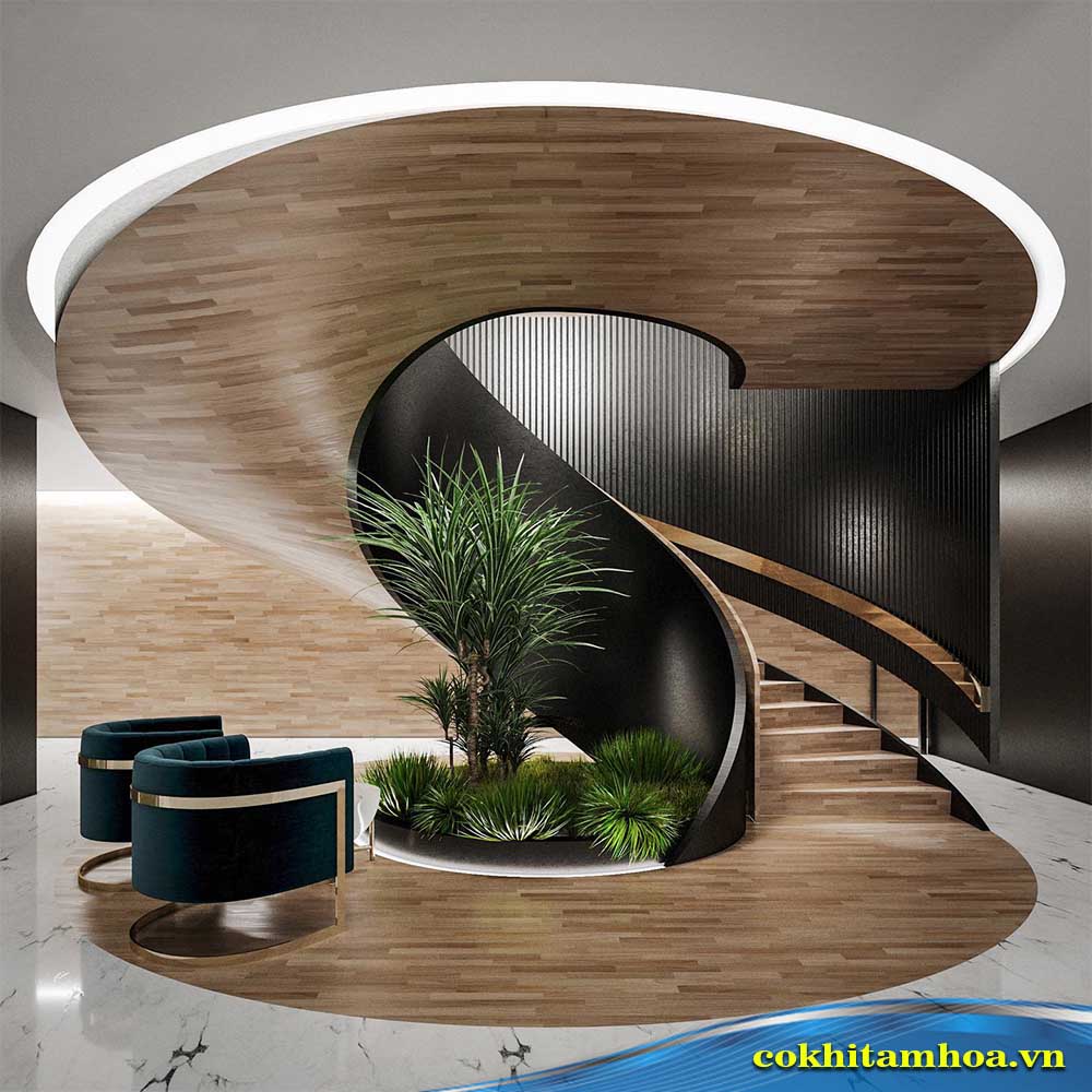 Cầu thang tròn phù hợp với các loại không gian hẹp và nhỏ