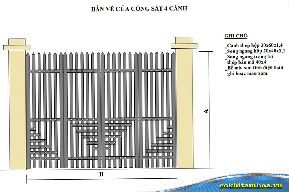 Thiết kế bản vẽ cổng sắt hộp